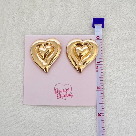Frasier Sterling 14K Gold Plated Waterproof Statement Heart Stud Earrings - Picture 7 of 11
